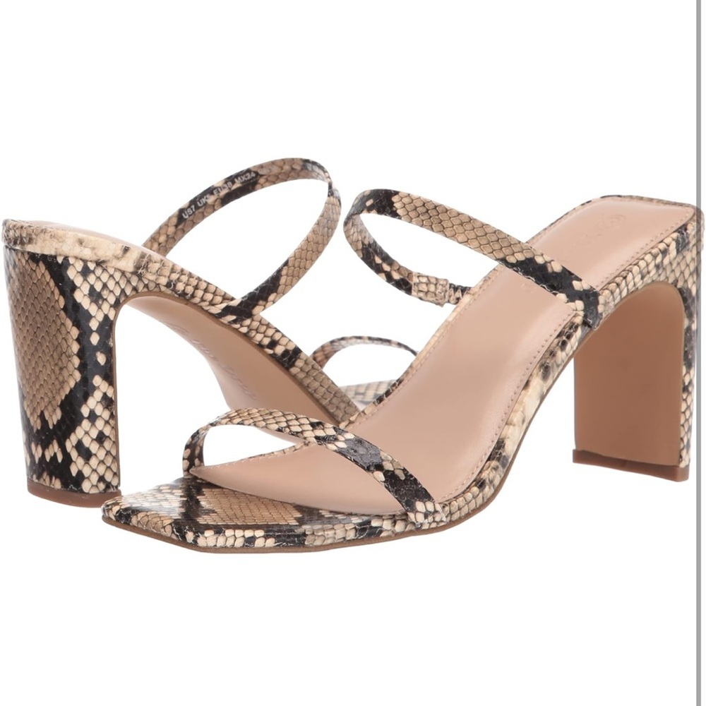 The Drop Women's Avery Square Toe Two Strap High Heeled Snakeskin Sandal NWT - Picture 1 of 14